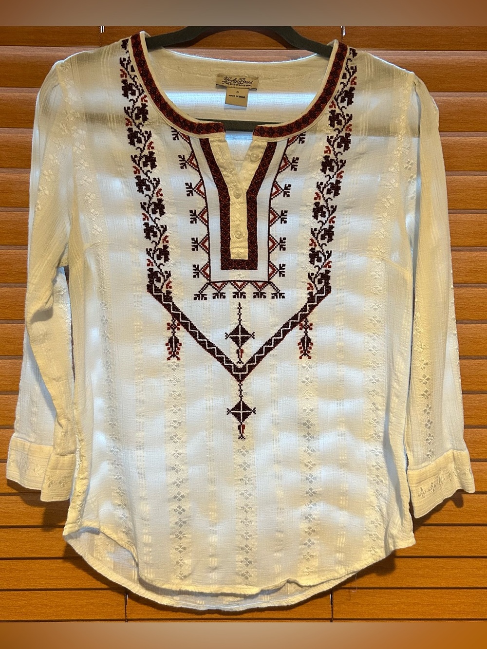 Lucky Brand Ivory Top with Rust Embroidery size Small